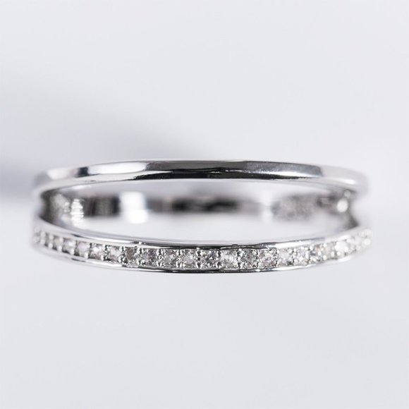 Dainty Zircon Micro Pave Double Layer Silver Ring for Women, VIP120 - Picture 4 of 5